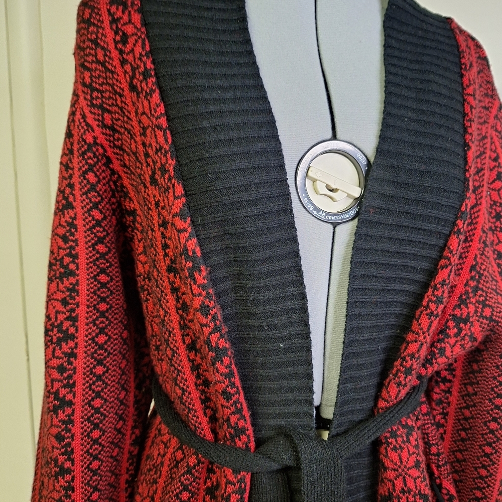 Bandolino Denim Long Cardigan Sweater Red&Black Size XL